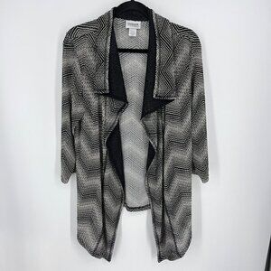 Chicos Travelers Chevron Print Mesh Open Cardigan Size L Black White Lightweight